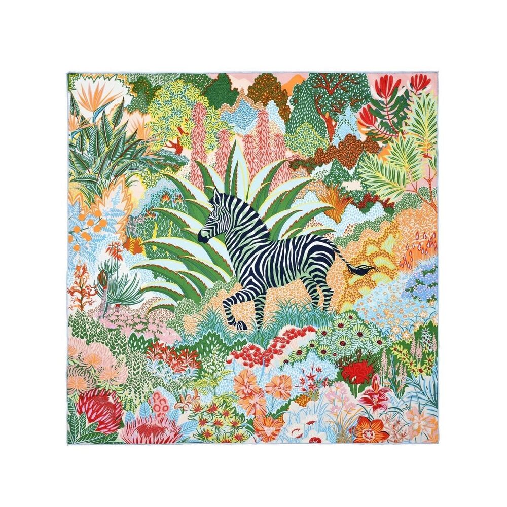 Colorful Zebra Print Mulberry Silk Scarf by Carolina Lemke in box